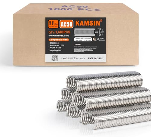 KAMSIN AC50 1-1/2 11 Gauge 304 Stainless Steel Hog Ring Staples, 1600PCS