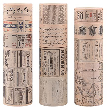 Dizdkizd Washi Tape Set, 12 Rolls Antique Masking Tape Washi Tape Map Newspaper Vintage Stickers Scrapbook Decorative Tape Bullet Journal Supplies Brown Junk Journal Supplies