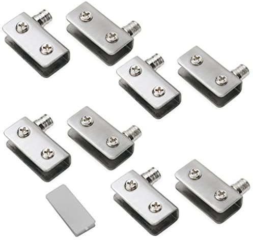 Lot de 8 charnières de porte en verre pivotantes à 90°, sans perçage, en acier inoxydable 304, pour verre de 5 à 8 mm d'épaisseur, argenté