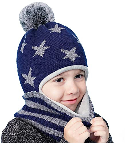 Vivi Idee Kinder Schlupfmütze Schalmützen Sturmhaube Balaclava für Kinder ab 4 Jahre Fleece Wollmütze Strickmütze Wintermütze Jungen in blau