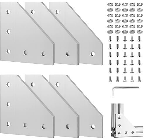 EXLECO 6er Eckhalterung Verbindungsplatte Aluprofil 30x30 Eckhalterungsplatte Eckwinkelplatte Außenprofil L Profil Aluminium mit Muttern Schrauben Schraubenschlüssel für 7mm Schlitz Aluminiumprofil