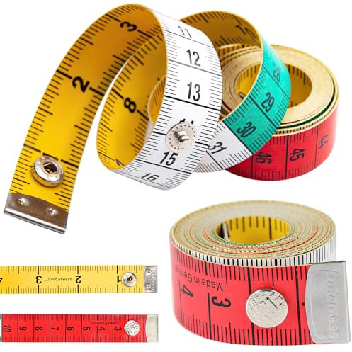 VZXQX 2 Stück Schneidermaßband, 150cm/60zoll Doppelskala Maßband Körper für Körperumfang mit Knopf, Körpermaßband Farbiges Maßband für Schneider Weiches Umfangmaßband Rollmaßband Bandmaß