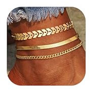 YADOCA 3Pcs Gold Fußkettchen für Damen, 14K Fussketten Set Wasserdicht Layered für Frauen Teenager Mädchen Schmuck Geschenk