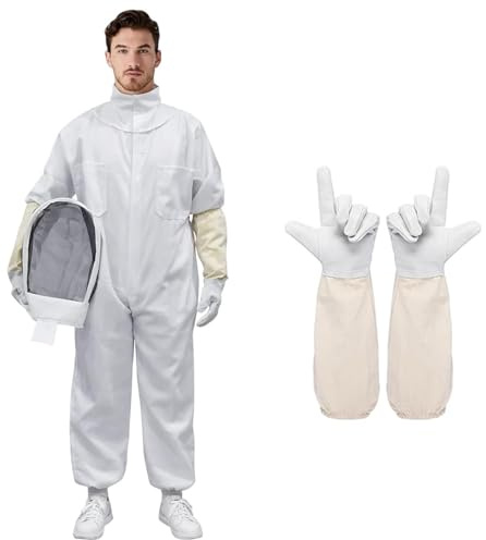 Tuta Apicoltore, Tuta Apicoltore Professionale, Tuta Protettiva per Apicoltori con Guanti da Apicoltore, TOOSOAR Bianco Tuta da Apicoltore (XXL)