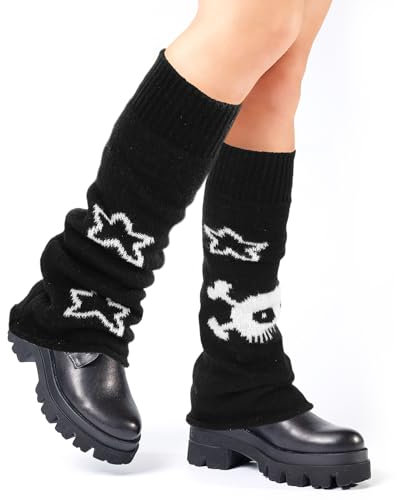 Abeillo Halloween Stulpen Damen, Schädel Leg Warmers, Beinwärmer mit Gothic Totenkopf und Stern, Y2K Wadenwärmer, Beidseitig Tragbar, Beinwärmer, Kawaii Beinstulpen, Herbst, Winter Beinstulpen