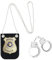 2 piezas de accesorios de insignia de policía, esposas para niños, esposas de metal con llave, juguetes de juego de rol de policía, adecuados para juegos de rol de fiesta de Halloween