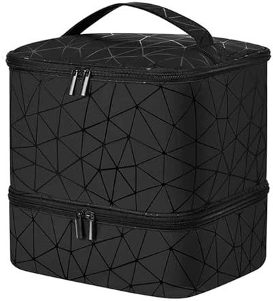 Large Double Layer Nail Polish Organizer Case - Portable Storage Bag With UV Lamp, Design Supplies in Black