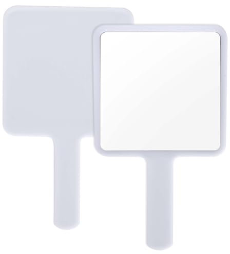 Naapesi Miroir à Main de Coiffure,Miroir Maquillage Carré avec Poignée,Miroirs Polyvalent pour Voyage,Miroirs Salon de Coiffure à Domicile,pour Salle de Bain,Bureau,Maquillage,Beauté (Blanc)