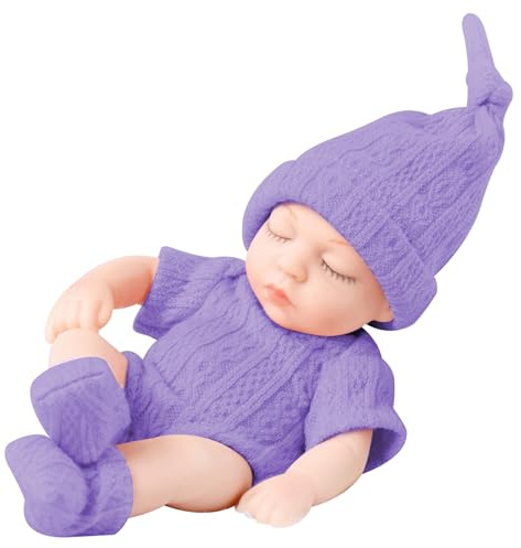 Joygoodta Mini Bambolotti, Mini Bambolotti 7 Pollici Morbido Vinile Neonato Bambola Realistica con Vestiti Indossabili Silicone Portatile per Regali per Bambini, Viola