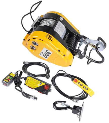 Hopzty Argano Elettrico 300 kg, 1600W motore brushless 220V, Velocità 19 m/min, Altezza Sollevamento 30 m, Comando 2 in 1 Filo e Wireless, Paranco elettrico per Garage Officina