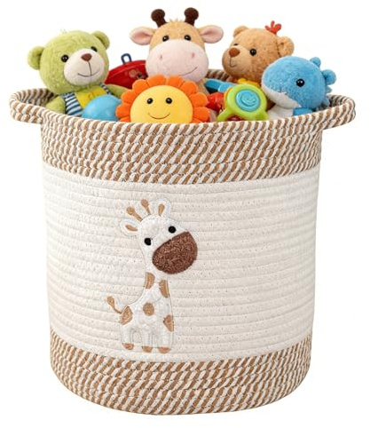 Laundry Basket for Hampers, Woven Cotton Rope Toy Storage Basket with Handle, Toy Basket Room Storage Baskets for Living Room, Bedroom 30 x 30 cm (Large, Giraffe)