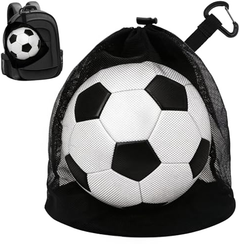 JLNGTHONG Ball Bags for Football, Single Ball Drawstring Bag, Drawstring Sport Equipment Storage Net with Zipper Pocket,for Carring Basketball Soccer Volleyball Rugby, Fits All Kinds of Backpacks