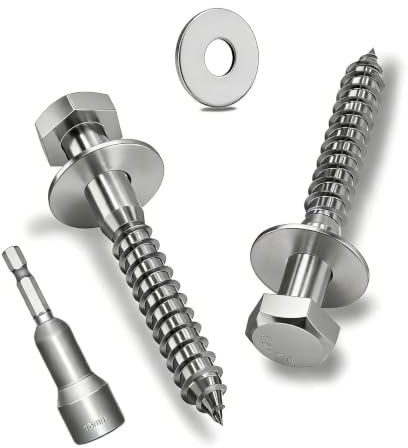 Ezitruz Sexkantiga träskruvar M10 x 75 mm, 10 stycken sexkantskruvar med brickor rostfritt stål A2 V2A, nyckelskruvar DIN 571 skruvar med hylsnyckel för trämöbler reparation