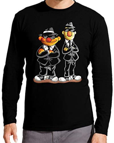 Camiseta Manga Larga de Hombre Divertidas Funny Graciosa Barrio Sesamo EPI Y BLAS Men in Black 085 L