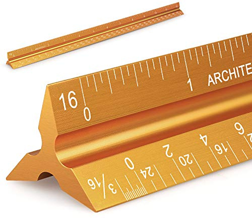 12 Architectural Scale Ruler Aluminum Architect Scale Triangular Scale Ruler for Architects, Draftsman, Students and Engineers, Golden