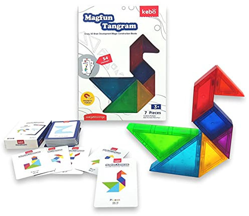 KEBO Tangram Magnetisches 3D-Bildungsspiel, Puzzle mit 7 Bausteinen und 54 Herausforderungen (Magfun)