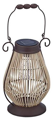 Relaxdays Lampe Solaire, Lanterne, Guirlande à LED intégrée, Jardin, Balcon & terrasse, lampion extérieur, rotin, Marron