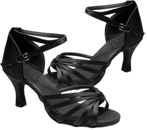 Healeved Latin Dance Shoes for Women High Heeled Knotted Strap Black Ballroom Dancing Shoes Size 7.87In Elegant Snakeskin Grain Design (Black, EU 40)