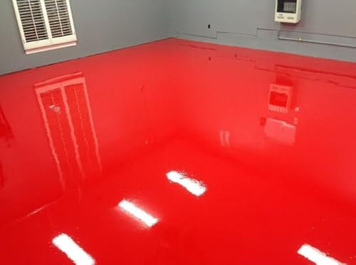 Peinture de sol industrielle robuste en polyuréthane pour garage, atelier, entrepôts, peinture de sol industrielle idéale pour le béton, le bois de pierre, la brique et le métal (5 litres) Rouge