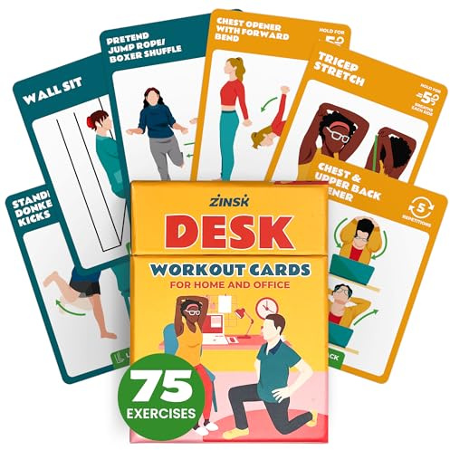 75 Desk Workout Cards – Move More at Work with 50 Easy Bodyweight Exercises & 25 Stretches – Compact 3.5 x 2.5” Chair Exercise Cards for Home or Office - No Equipment Needed and Beginner Friendly