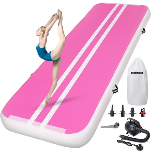 ROMELANDS Air Gymnastics Track Tumbling Mat 4 Thick, 10/13/16 Ft Inflatable Training Mats For Home Use With Pump (BERRYPINK, 13ft×3.3ft×4inch)