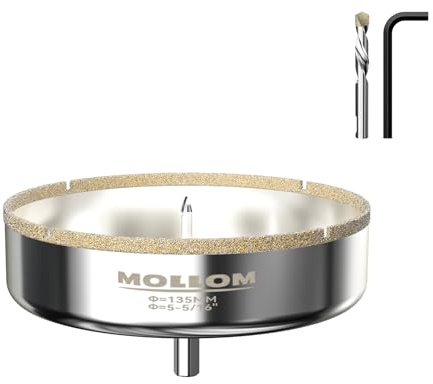 Mollom 5-5/16” (135mm) diamantkärnsåg med 2 avtagbara styrborrar, jämn skärning för porslinskakel, glas, keramik, marmor, glasfiber osv