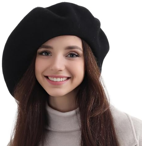 XXL 100% Wool French Black Beret Hats for Women Man Painter hat Classic Painter's Hat Girl Solid Color Classic Beanie Winter Warm Hats Cap for Woman.