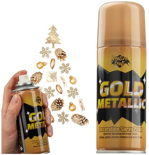 KreativeKraft Metallic Spray in Silber oder Gold - Permanent Sprühfarbe, für Weihnachtsdeko & DIY-Bastelprojekte, 250ml (Gold)