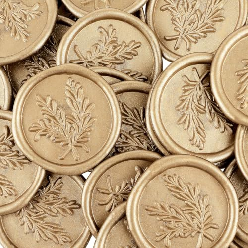 25 Piezas Pegatinas Sello Cera Dorada Pegatinas Impresión Cera Dorada Vintage Sellos Cera Sobres Romero Hechos a Mano para Envoltura Regalos Invitación Boda