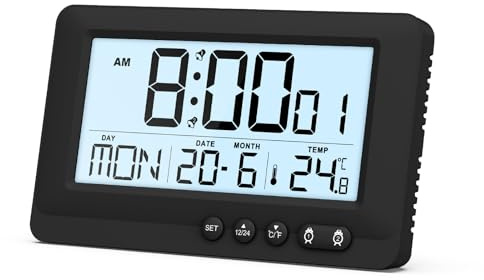 Ankilo Digital Alarm Clock, Travel Alarm Clocks Bedside with Backlit, 12/24H, Calendar, Temperature, Snooze, Battery Operated for Bedroom, Home, Office (Batteries Not Included)