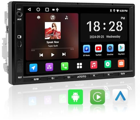 ATOTOZONE A5L Android Doppel Din Radio, Autoradio mit Navi 7 Zoll Digital Media-Receiver, Wireless CarPlay & Android Auto, WiFi/Bluetooth/USB Tethering, 2G+32G, MirrorLink, 24-B EQ DSP, FM/RDS/SWC