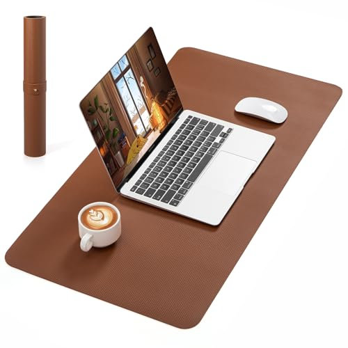 NOSTHEART Leder-Schreibtischunterlage, Rutschfeste Büromatte, Wasserdichter Schreibtischschutz, Litchi- und Webstruktur, 60x33.5cm große Mausunterlage für Schreiben, Laptop & Büro (Braun/Schwarz)