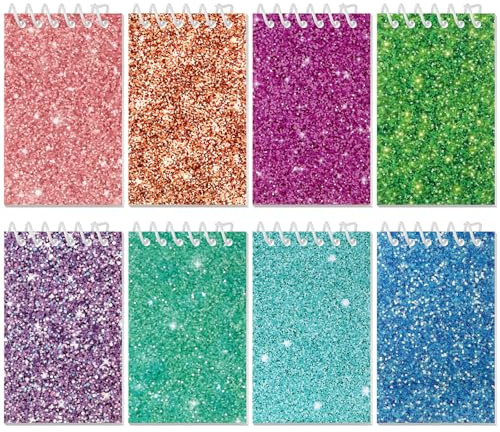 Glenmal 8 st mini anteckningsblock för festgåvor mini batikfärgade anteckningsblock med glitter färgglad liten ficka för present klassrumsbelöningar 20 sidor vardera (enfärgad)