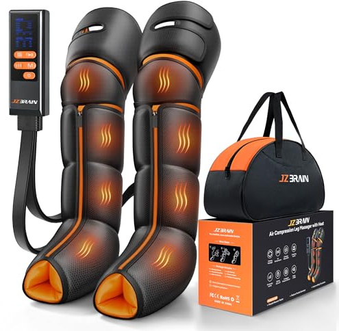 JZBRAIN Leg Massager with Heat and Compression : Foot and Calf Massager for Circulation and Pain Relief, Sequential Compression Boots with 6 Modes, 9 Intensity, 3 Heat - Gifts for Mom, Dad, Him, Her