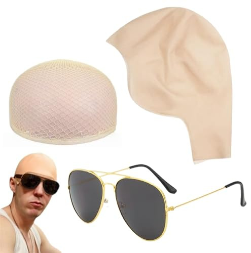 SDXCJY Set di calvi in lattice di alta qualità con fodera elastica per parrucca e occhiali da sole, copertura realistica per la testa calva color pelle, ideale per cosplay, Halloween, trucco teatrale