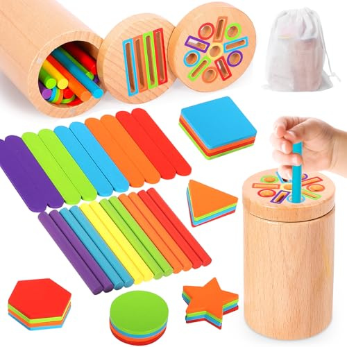 TEBOKHAD Juguetes Niños 1 2 3 Años,3 En 1 Juguetes Montessori 2 Años,Juguetes Educativos De Apilar Y Encajar 1 2 3 Años,Juegos Sensoriales,Madera Juguete Montessori para Clasificar Formas Y Colores