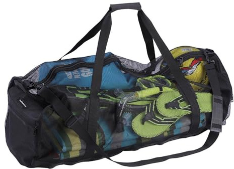 Leberna XXL Mesh Duffle Bag for Scuba Dive or Snorkel Gear, Extra Large Snorkeling Equipment Carry Bag, Ideal for Beach Pool Swimming Free Diving Kayak Spearfishing (Black)