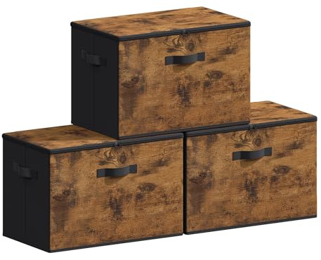 SONGMICS Cajas de Almacenamiento Plegables, Juego de 3 Organizadores en Cajas con Tapas y Asas, para Ropa, 50 x 30 x 30 cm, Tejido de Tela No Tejida, Marrón Rústico RYZ050BH02
