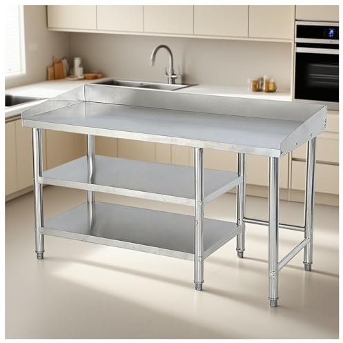 NQNFWCRJ Tavolo da Lavoro Smontabile in Acciaio Inossidabile Scaffale da Cucina Aperto Con 3 Pannelli Laterali Pannello Frontale Satinato Resistente Alla Ruggine E Facile da Pulire