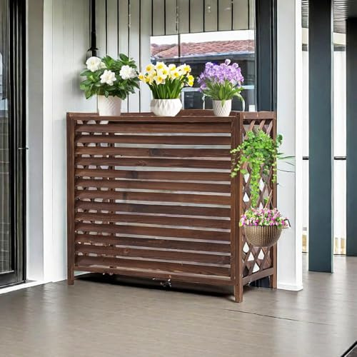 Wooden Air Conditioning Cover & Grille Outdoor Unit Weatherproof Solid Wood Flower Stand & Cladding for Heat Pumps Decorative Balcony Fence