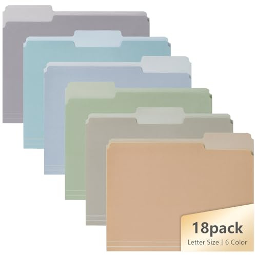 18pcs File Folders, Letter Size, 6 Color Assorted Two-Tone, Pastel, Manilla folders 8.5 x 11, for documents, Colored folders, 3 Tab Position,Filing Cabinet, carpetas para documentos, Paper