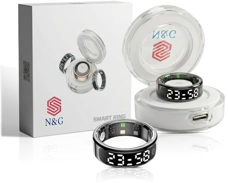 N&G Anillo inteligente para hombres y mujeres, anillo de seguimiento de fitness y salud con pantalla LED, frecuencia cardíaca, contador de pasos y monitor de sueño, modos multideporte, resistente al