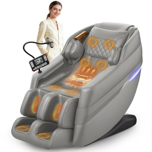 FURNIMAT Poltrona massaggiante 3D, Poltrona massaggiante per tutto il corpo SL-Track, 8 airbag, Riscaldamento gambe e vita, Controllo vocale AI e altoparlante Bluetooth, Gravità Zero