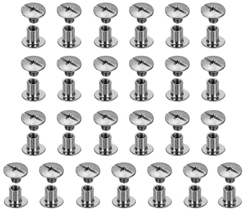 sourcing map 25set Chicago Screw M5x6mm Phillips Nail Rivet Stud Bolts Rivets Binding Post Screw for DIY Craft Leather Belt Bag Bookbinding, Gunmetal