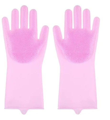 ITRHJTGP Rubber Gloves 2 pares de guantes limpieza reutilizables, silicona for lavar platos, for fregar resistentes al calor, for para todo tipo de tareas de limpieza(Pink)