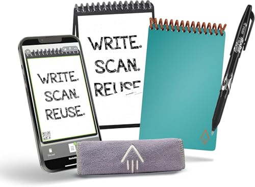 Rocketbook Core Wiederverwendbares Digitales Notizbuch - Executive A6 Hellblau - Elektronischer Notizblock mit Punktraster - Wiederbeschreibbar mit inkl. Pilot Frixion Stift und Mikrofasertuch