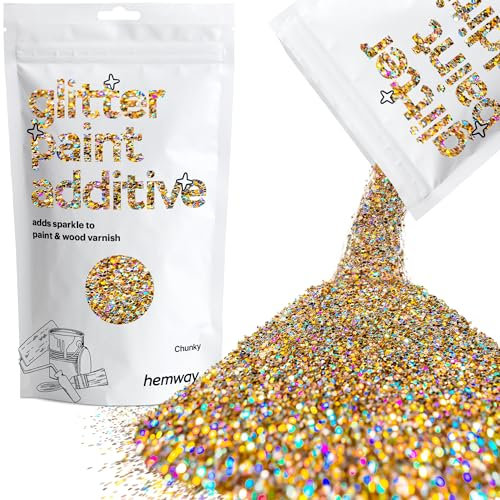 Gold Silver Holographic Glitter Paint Additive Chunky 100g for Adding Sparkle to Paints & Varnish | Paint Walls Sparkly Add to Emulsion, Acrylic or Lacquer Indoor | Hemway