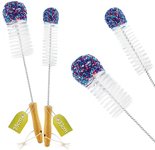 Flaschenbürste mit weicher Flauschbommel - Die Lösung für eine kratzfreie & mühelose Reinigung von Sodastream Babyflaschen Teekanne - Dein Universal Flaschenreiniger für alle Öffnungen (35cm)