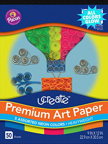 Ucreate Premium Neon Construction Paper, 5 Assorted Colors, 9 x 12, 50 Sheets (PCAR95663)