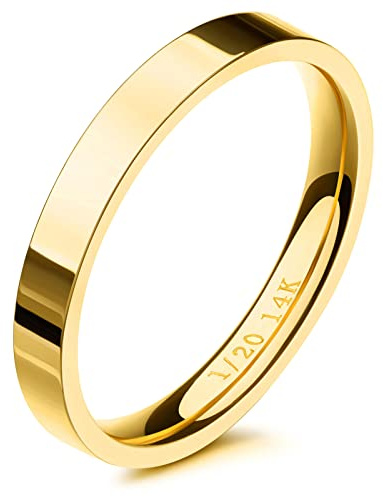NOKMIT 3mm 14K Gold Filled Rings for Women Dainty Gold Stacking Stackable Band Thin Gold Thumb Pinky Finger Ring Non Tarnish Comfort Fit Size 4 to 11 (Gold,6)